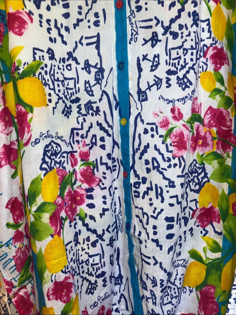 ANTICA SARTORIA NWTS MULTICOLORED COTTON BUTTON DOWN DRESS WITH POCKETS ONE SIZE - Picture 3 of 10